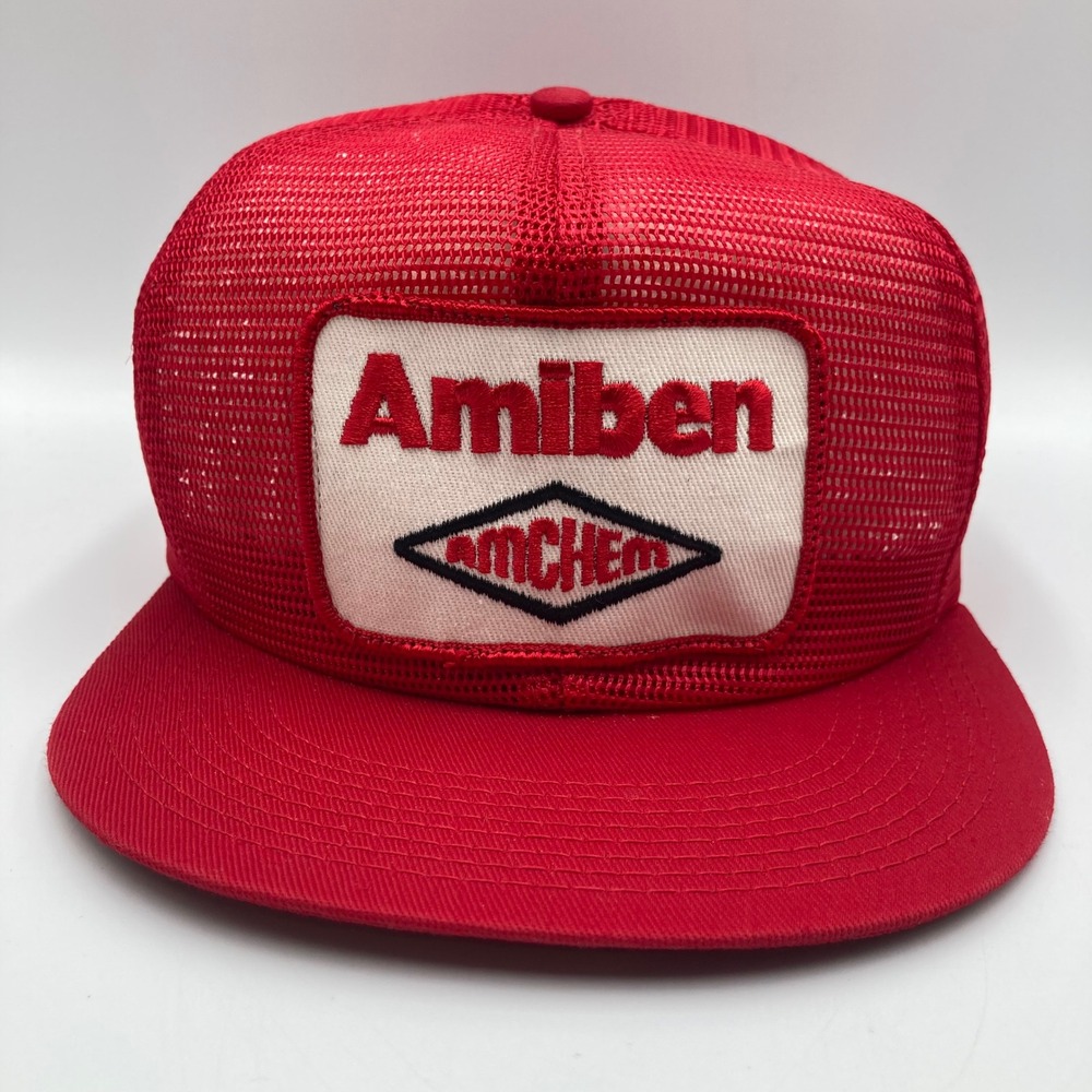 Vintage Red Amiben Amchem Trucker Hat Mesh Snapback Cap K-Products Made in USA